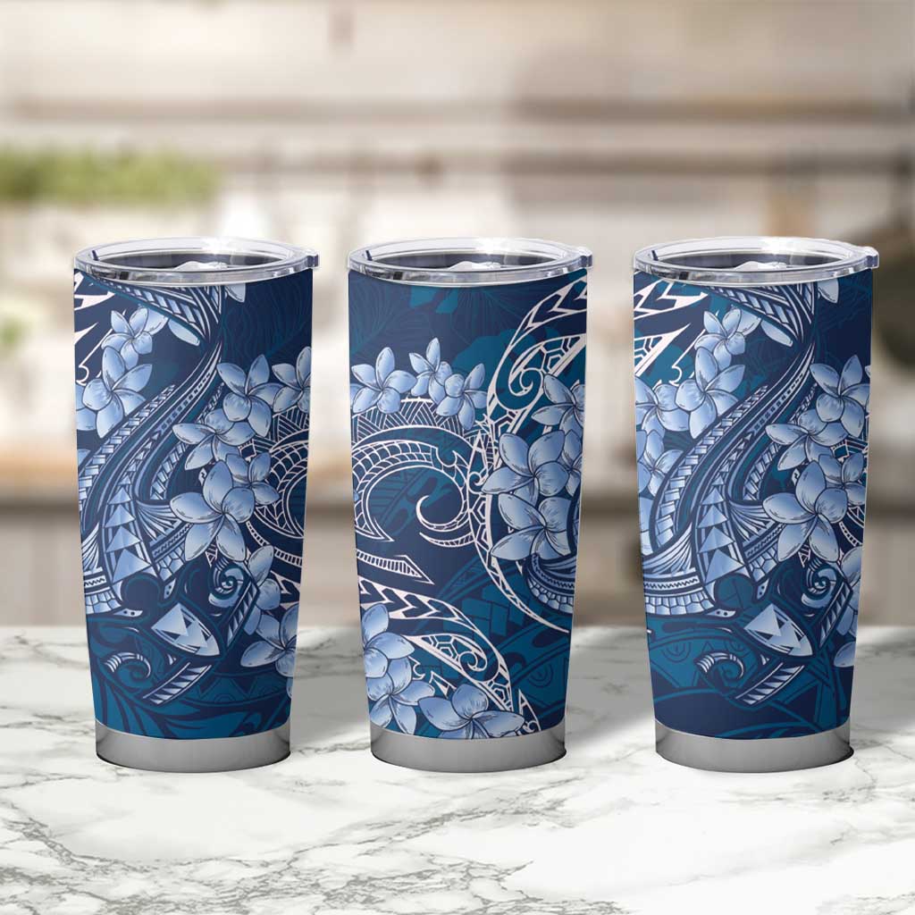Navy Blue Polynesia Hammerhead Shark Tattoo With Plumeria Lei Tumbler Cup LT14 - Polynesian Pride