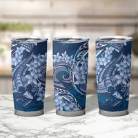 Navy Blue Polynesia Hammerhead Shark Tattoo With Plumeria Lei Tumbler Cup LT14 - Polynesian Pride