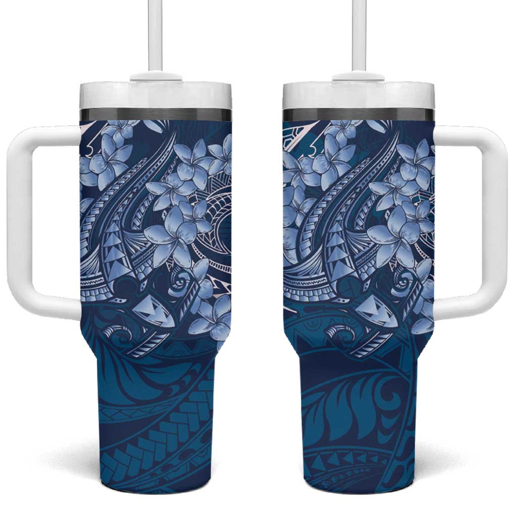 Navy Blue Polynesia Hammerhead Shark Tattoo With Plumeria Lei Tumbler With Handle LT14 One Size: 40 oz Navy Blue - Polynesian Pride