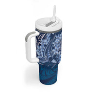 Navy Blue Polynesia Hammerhead Shark Tattoo With Plumeria Lei Tumbler With Handle LT14 - Polynesian Pride