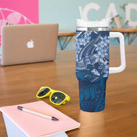Navy Blue Polynesia Hammerhead Shark Tattoo With Plumeria Lei Tumbler With Handle LT14 - Polynesian Pride
