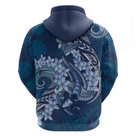 Navy Blue Polynesia Hammerhead Shark Tattoo With Plumeria Lei Zip Hoodie