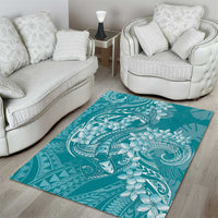 Teal Polynesia Hammerhead Shark Tattoo With Plumeria Lei Area Rug