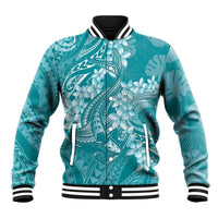 Teal Polynesia Hammerhead Shark Tattoo With Plumeria Lei Baseball Jacket