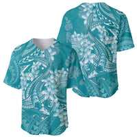 Teal Polynesia Hammerhead Shark Tattoo With Plumeria Lei Baseball Jersey LT14 - Polynesian Pride