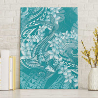 Teal Polynesia Hammerhead Shark Tattoo With Plumeria Lei Canvas Wall Art