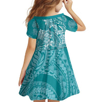 Teal Polynesia Hammerhead Shark Tattoo With Plumeria Lei Family Matching Off Shoulder Maxi Dress and Hawaiian Shirt