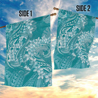 Teal Polynesia Hammerhead Shark Tattoo With Plumeria Lei Garden Flag