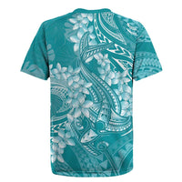 Teal Polynesia Hammerhead Shark Tattoo With Plumeria Lei Rugby Jersey