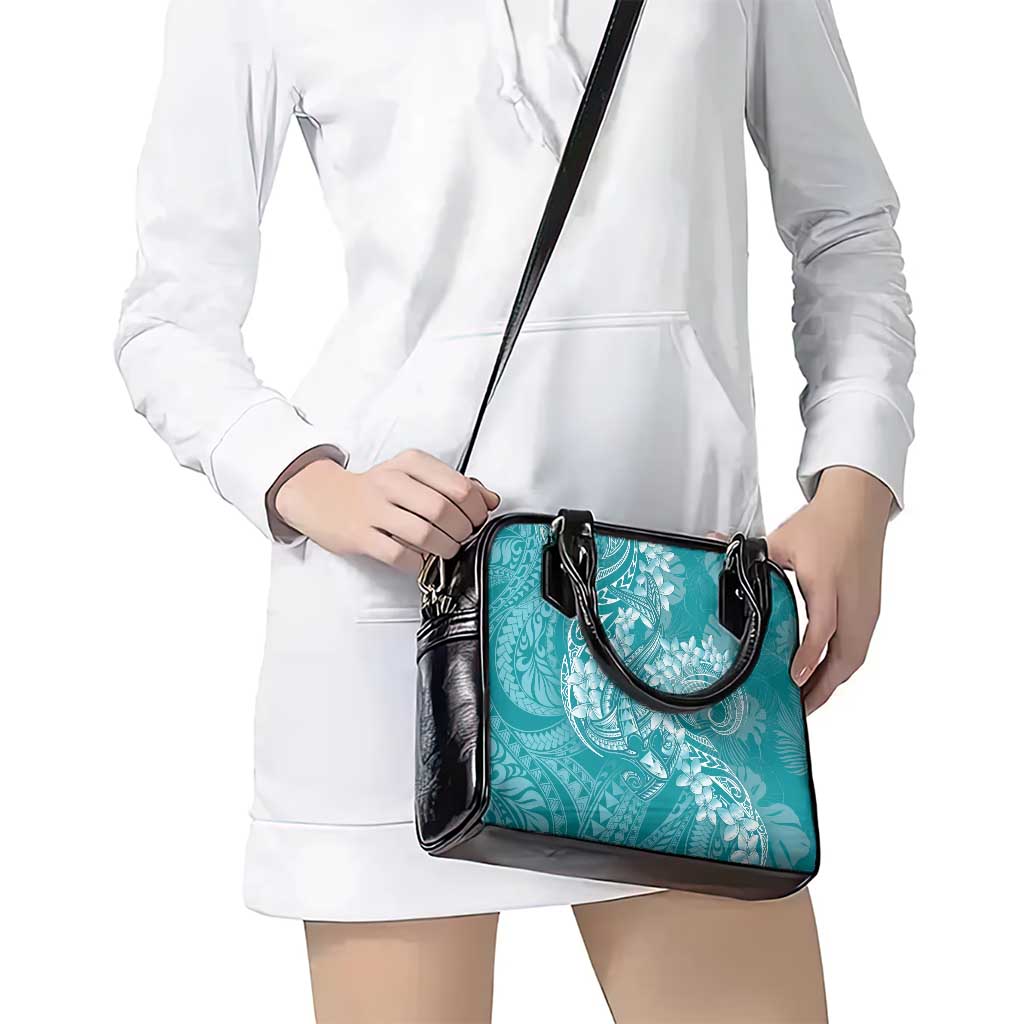 Teal Polynesia Hammerhead Shark Tattoo With Plumeria Lei Shoulder Handbag