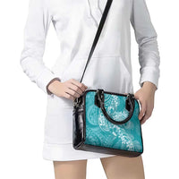 Teal Polynesia Hammerhead Shark Tattoo With Plumeria Lei Shoulder Handbag