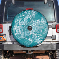 Teal Polynesia Hammerhead Shark Tattoo With Plumeria Lei Spare Tire Cover