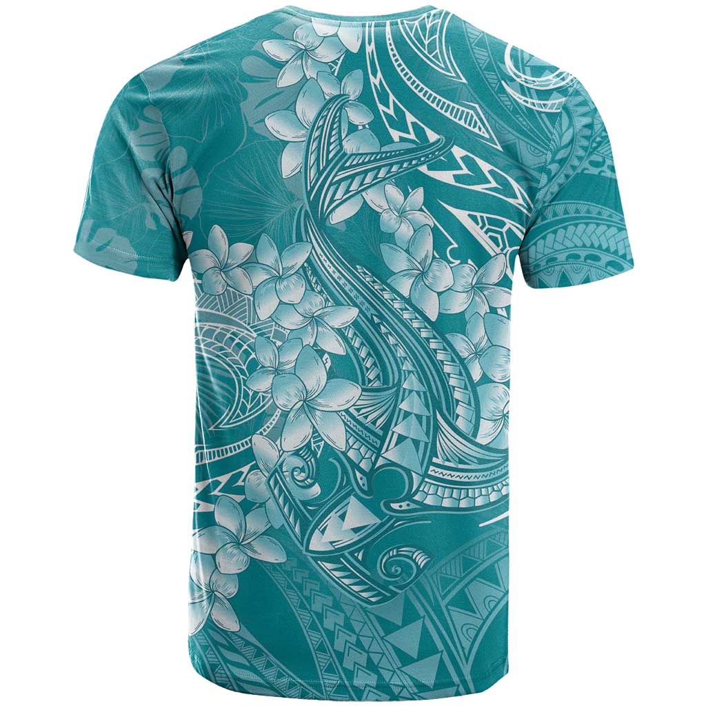 Teal Polynesia Hammerhead Shark Tattoo With Plumeria Lei T Shirt LT14 - Polynesian Pride