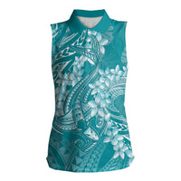 Teal Polynesia Hammerhead Shark Tattoo With Plumeria Lei Women Sleeveless Polo Shirt LT14 Female Teal - Polynesian Pride
