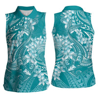 Teal Polynesia Hammerhead Shark Tattoo With Plumeria Lei Women Sleeveless Polo Shirt LT14 - Polynesian Pride