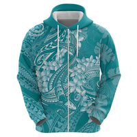 Teal Polynesia Hammerhead Shark Tattoo With Plumeria Lei Zip Hoodie