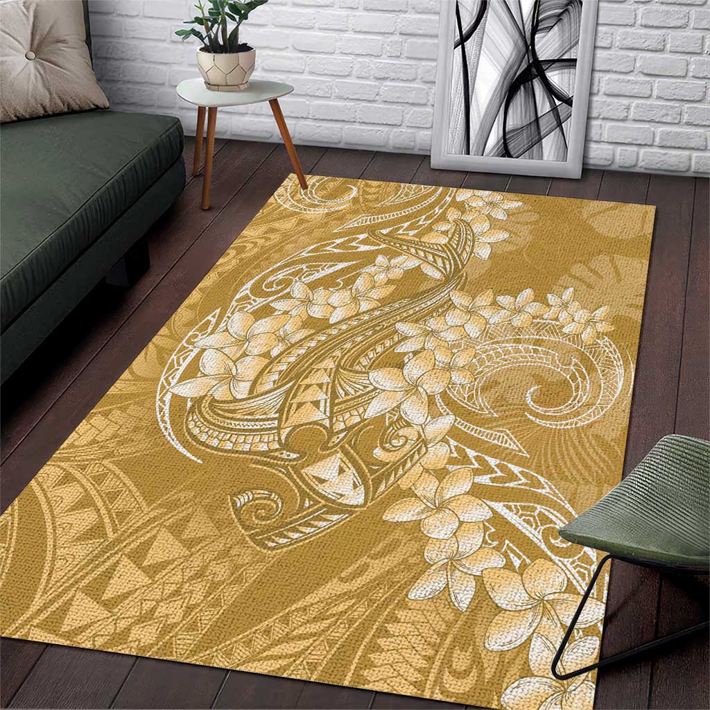 Yellow Polynesia Hammerhead Shark Tattoo With Plumeria Lei Area Rug