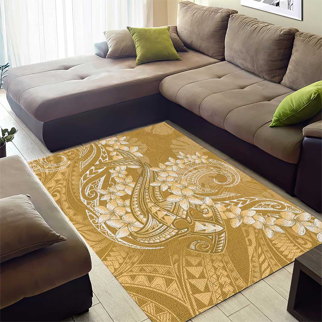 Yellow Polynesia Hammerhead Shark Tattoo With Plumeria Lei Area Rug