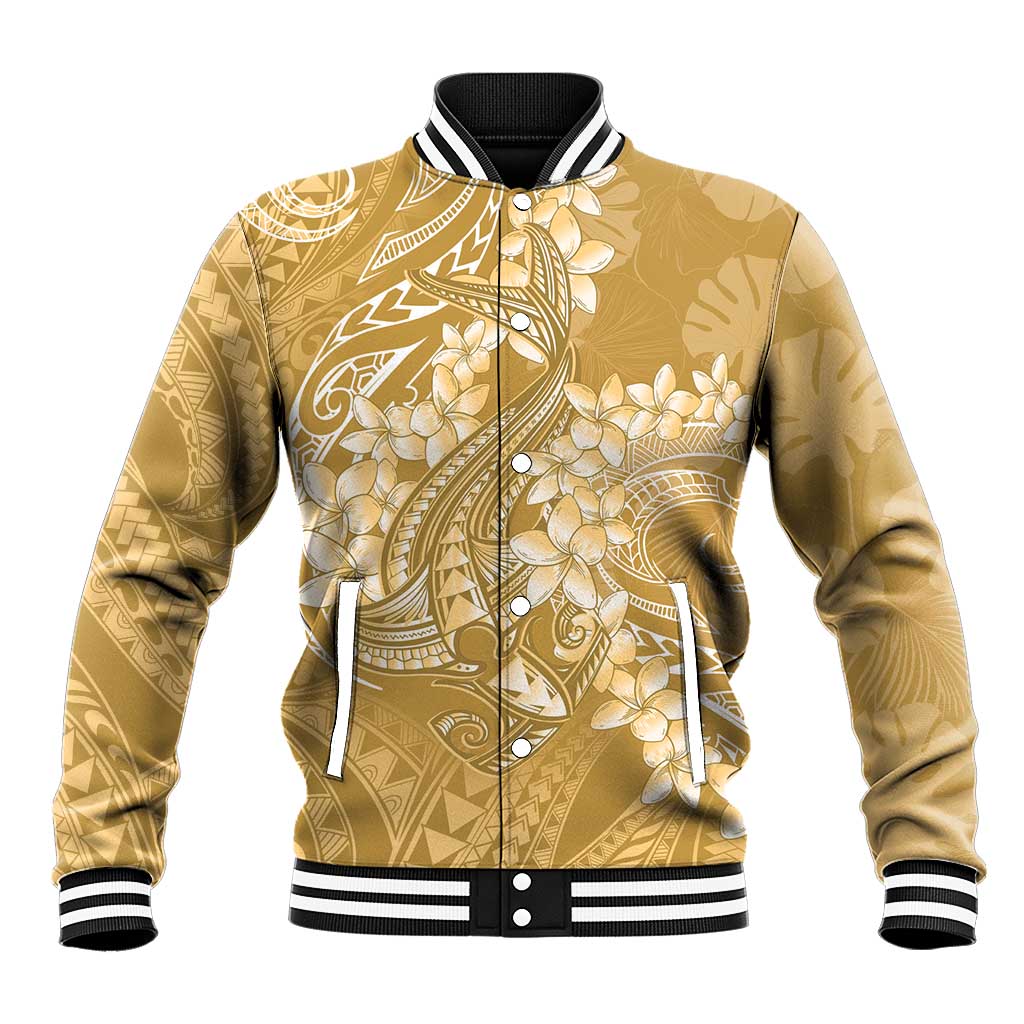 Yellow Polynesia Hammerhead Shark Tattoo With Plumeria Lei Baseball Jacket LT14 Unisex Yellow - Polynesian Pride