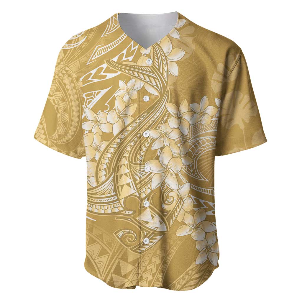 Yellow Polynesia Hammerhead Shark Tattoo With Plumeria Lei Baseball Jersey LT14 Yellow - Polynesian Pride