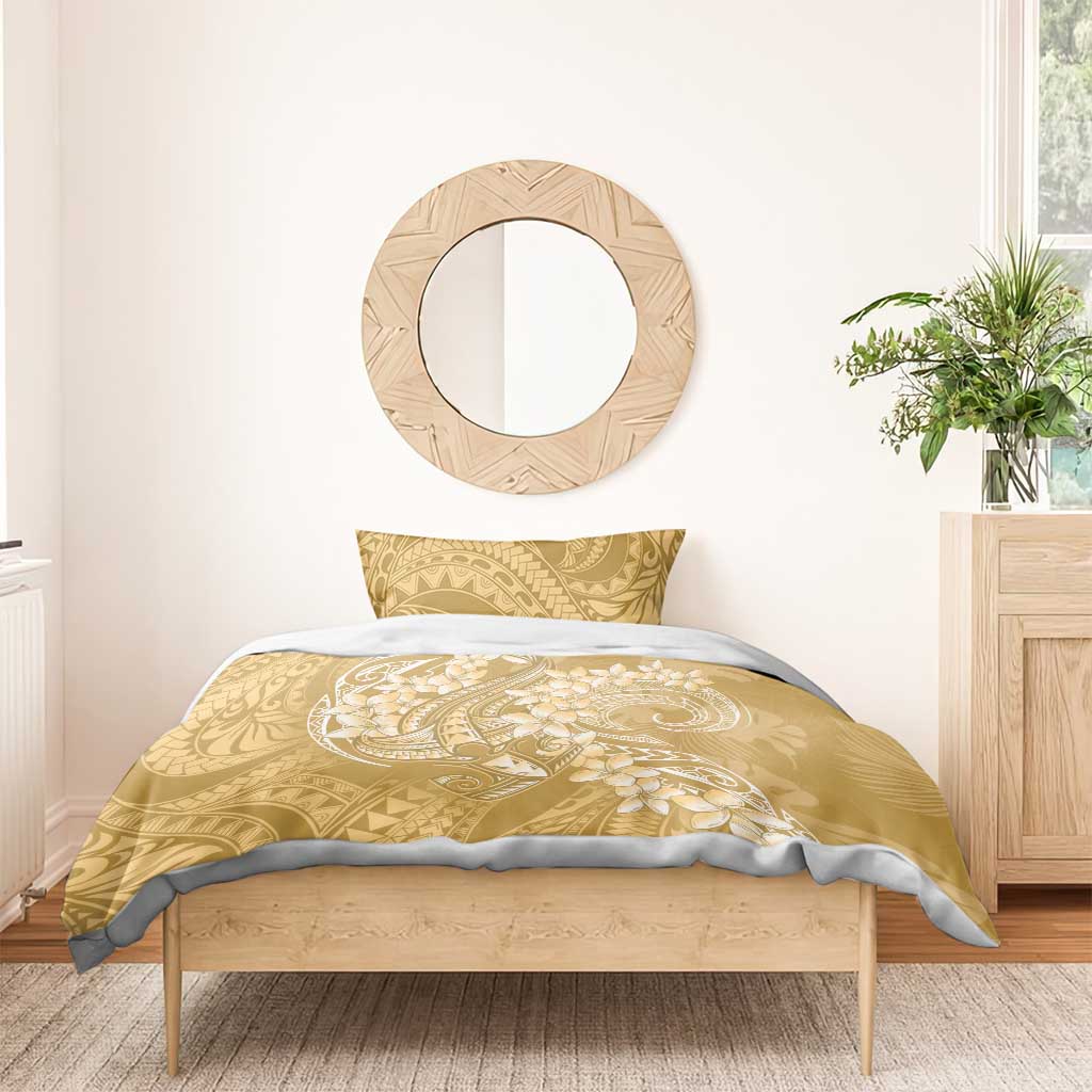 Yellow Polynesia Hammerhead Shark Tattoo With Plumeria Lei Bedding Set