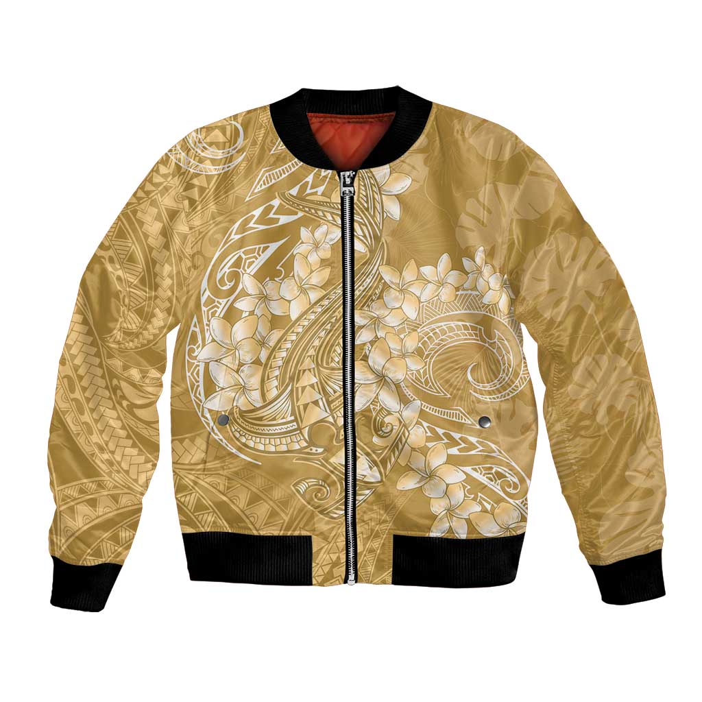 Yellow Polynesia Hammerhead Shark Tattoo With Plumeria Lei Bomber Jacket LT14 Unisex Yellow - Polynesian Pride