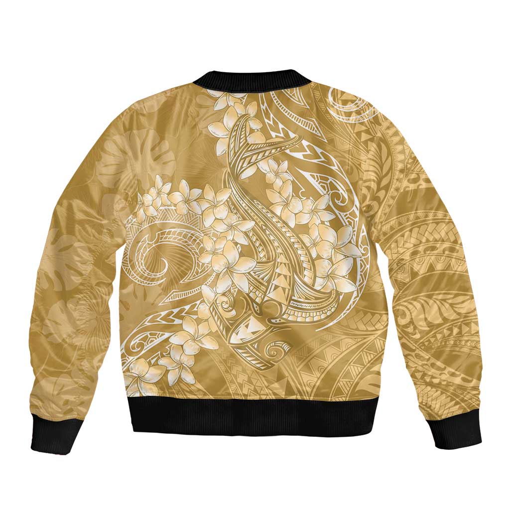 Yellow Polynesia Hammerhead Shark Tattoo With Plumeria Lei Bomber Jacket LT14 - Polynesian Pride
