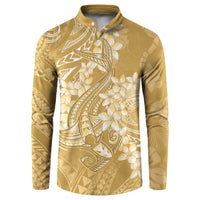 Yellow Polynesia Hammerhead Shark Tattoo With Plumeria Lei Button Sweatshirt