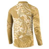 Yellow Polynesia Hammerhead Shark Tattoo With Plumeria Lei Button Sweatshirt