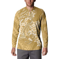 Yellow Polynesia Hammerhead Shark Tattoo With Plumeria Lei Button Sweatshirt