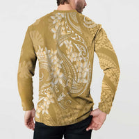 Yellow Polynesia Hammerhead Shark Tattoo With Plumeria Lei Button Sweatshirt