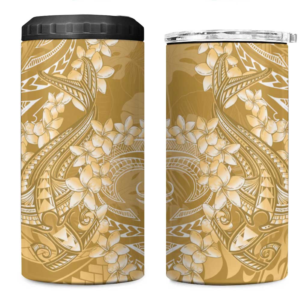 Yellow Polynesia Hammerhead Shark Tattoo With Plumeria Lei 4 in 1 Can Cooler Tumbler LT14 One Size: 16 oz Yellow - Polynesian Pride