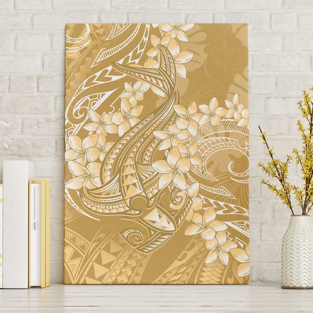 Yellow Polynesia Hammerhead Shark Tattoo With Plumeria Lei Canvas Wall Art