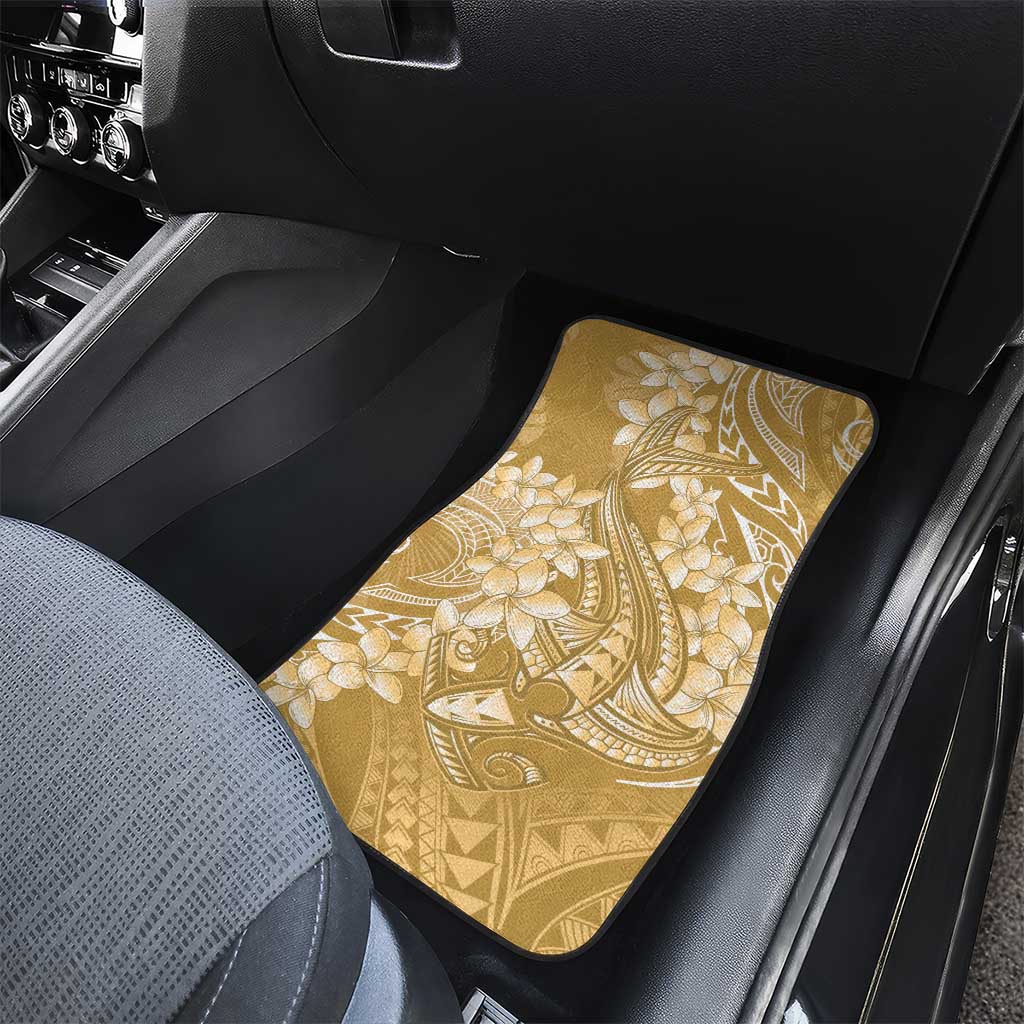 Yellow Polynesia Hammerhead Shark Tattoo With Plumeria Lei Car Mats LT14 - Polynesian Pride