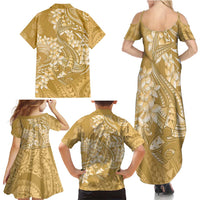 Yellow Polynesia Hammerhead Shark Tattoo With Plumeria Lei Family Matching Summer Maxi Dress and Hawaiian Shirt