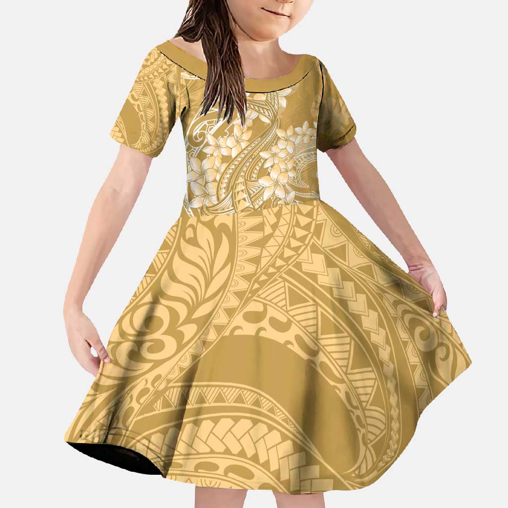 Yellow Polynesia Hammerhead Shark Tattoo With Plumeria Lei Family Matching Tank Maxi Dress and Hawaiian Shirt