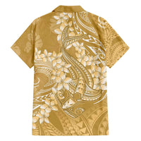 Yellow Polynesia Hammerhead Shark Tattoo With Plumeria Lei Family Matching Tank Maxi Dress and Hawaiian Shirt