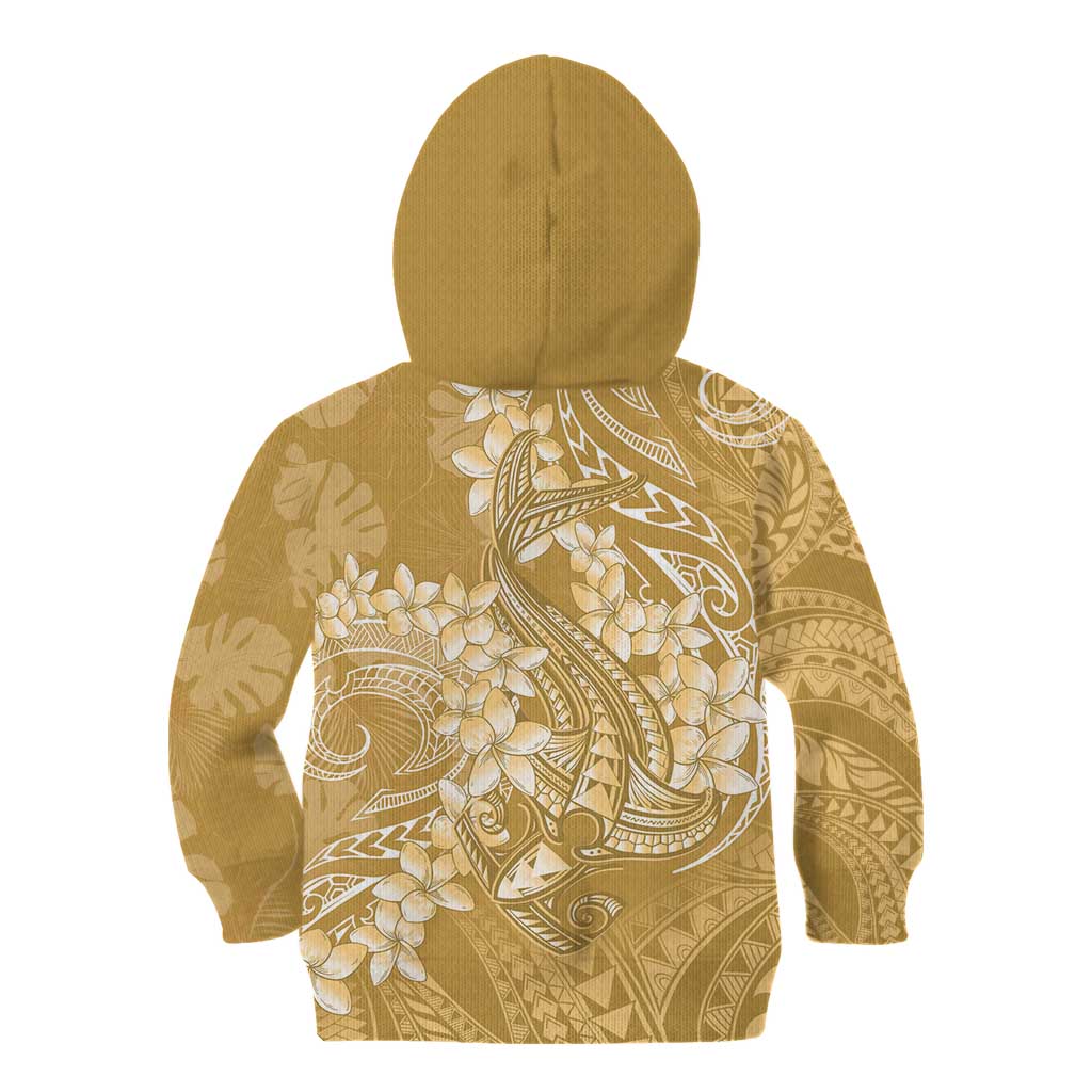 Yellow Polynesia Hammerhead Shark Tattoo With Plumeria Lei Kid Hoodie