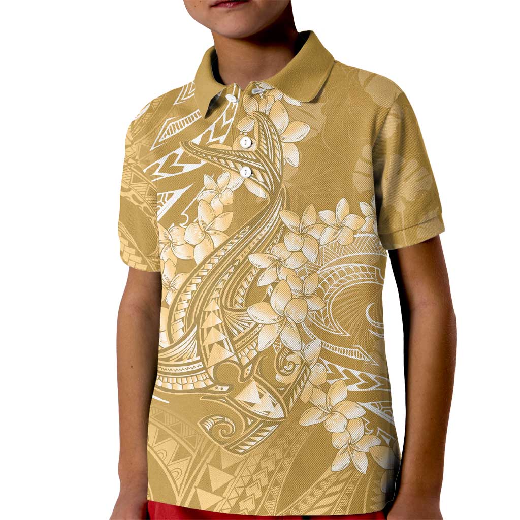 Yellow Polynesia Hammerhead Shark Tattoo With Plumeria Lei Kid Polo Shirt LT14 Kid Yellow - Polynesian Pride