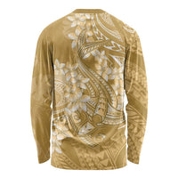 Yellow Polynesia Hammerhead Shark Tattoo With Plumeria Lei Long Sleeve Shirt