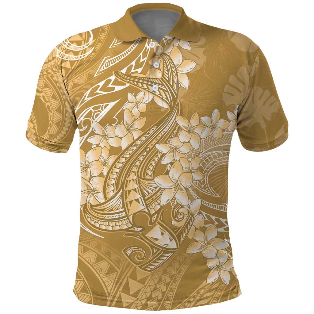 Yellow Polynesia Hammerhead Shark Tattoo With Plumeria Lei Polo Shirt