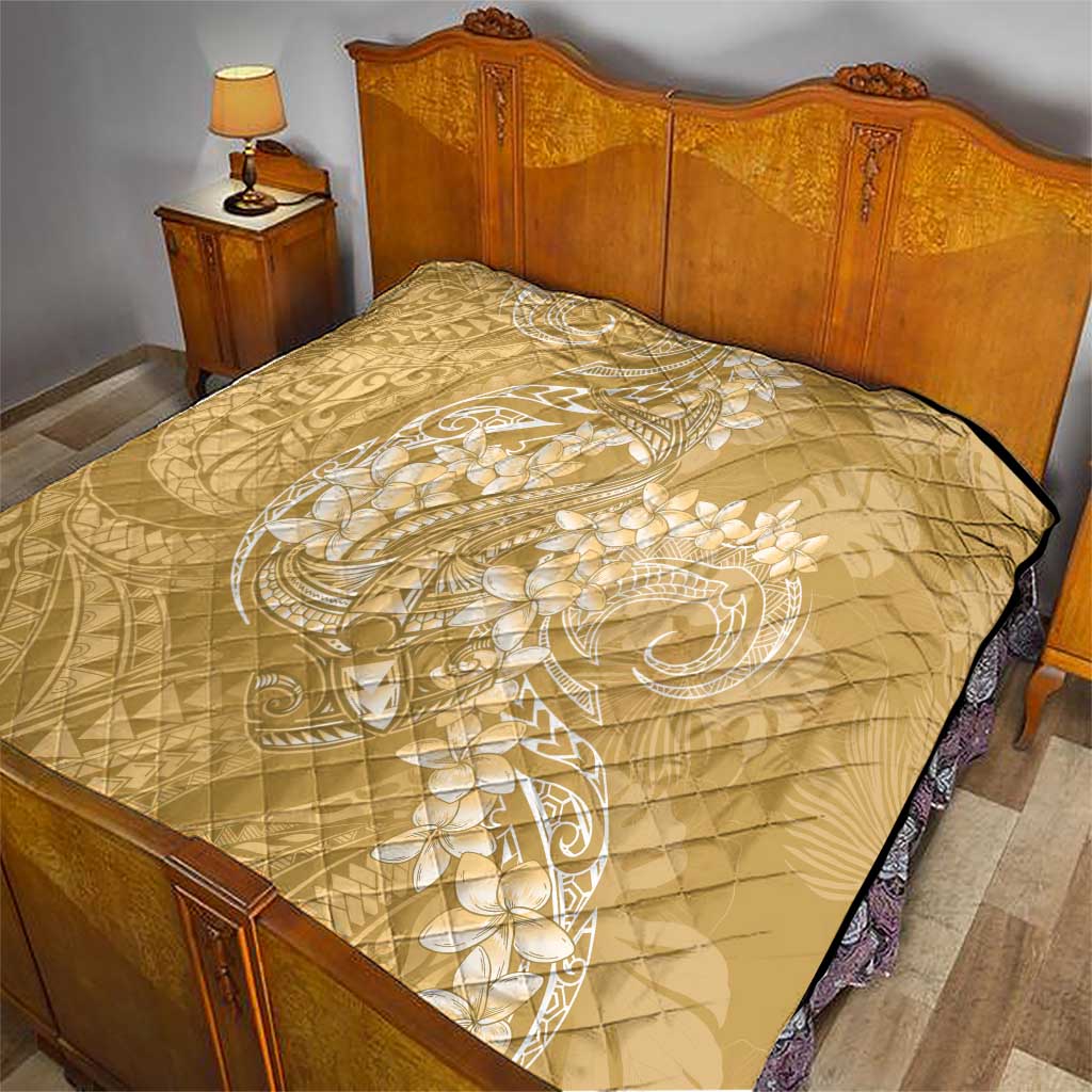 Yellow Polynesia Hammerhead Shark Tattoo With Plumeria Lei Quilt