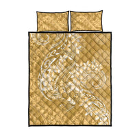 Yellow Polynesia Hammerhead Shark Tattoo With Plumeria Lei Quilt Bed Set