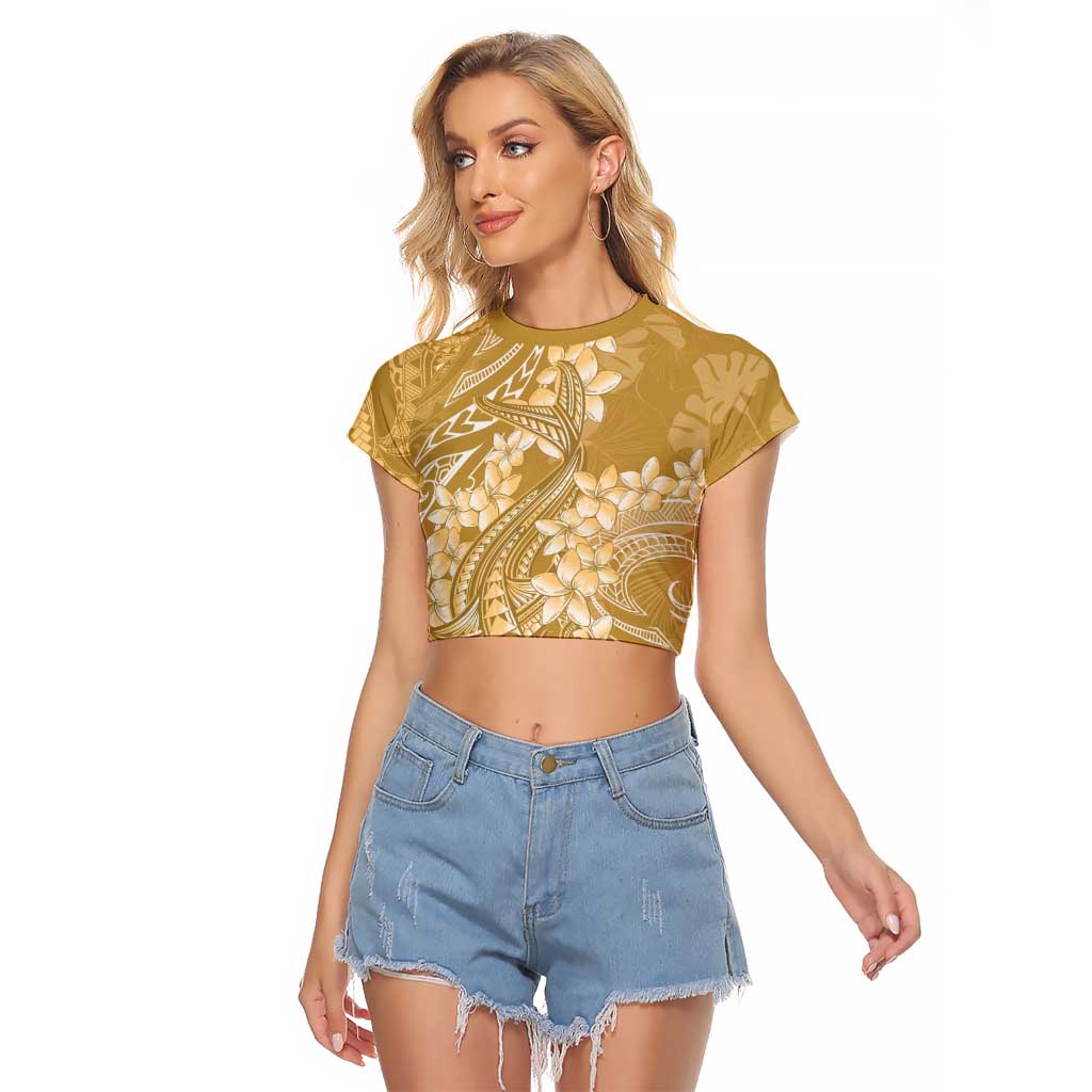 Yellow Polynesia Hammerhead Shark Tattoo With Plumeria Lei Raglan Cropped T Shirt LT14 Female Yellow - Polynesian Pride