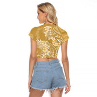 Yellow Polynesia Hammerhead Shark Tattoo With Plumeria Lei Raglan Cropped T Shirt LT14 - Polynesian Pride