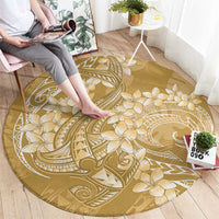 Yellow Polynesia Hammerhead Shark Tattoo With Plumeria Lei Round Carpet