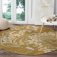 Yellow Polynesia Hammerhead Shark Tattoo With Plumeria Lei Round Carpet