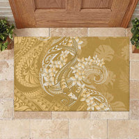 Yellow Polynesia Hammerhead Shark Tattoo With Plumeria Lei Rubber Doormat LT14 Yellow - Polynesian Pride