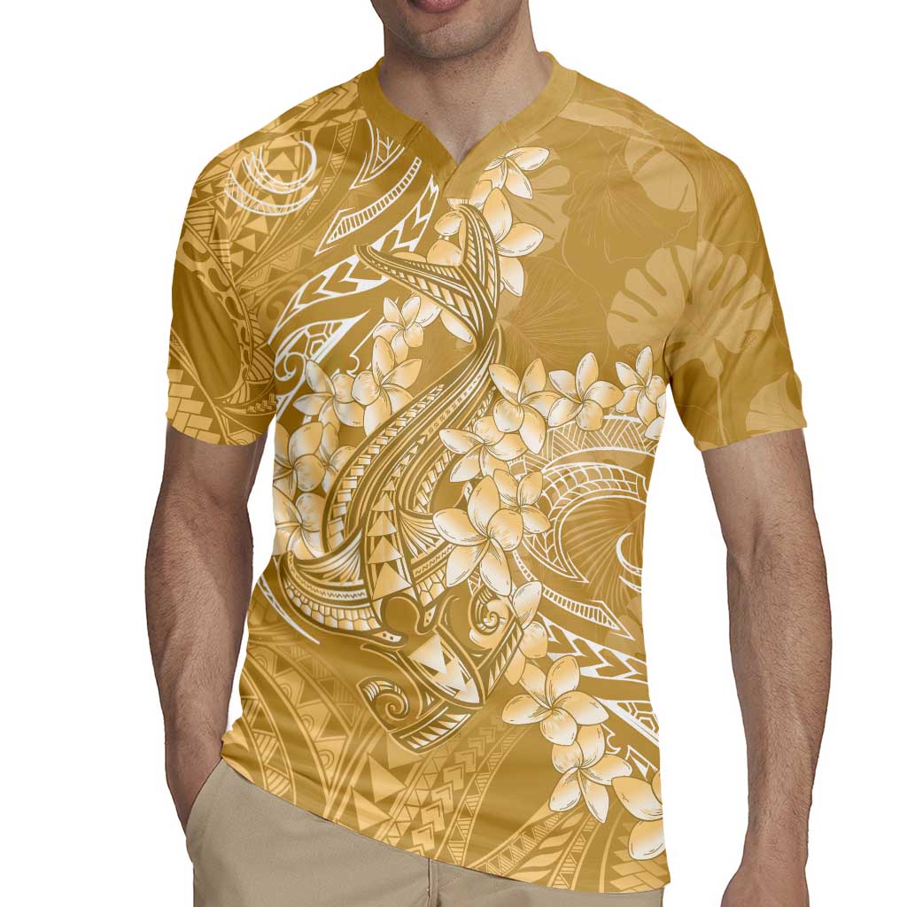 Yellow Polynesia Hammerhead Shark Tattoo With Plumeria Lei Rugby Jersey