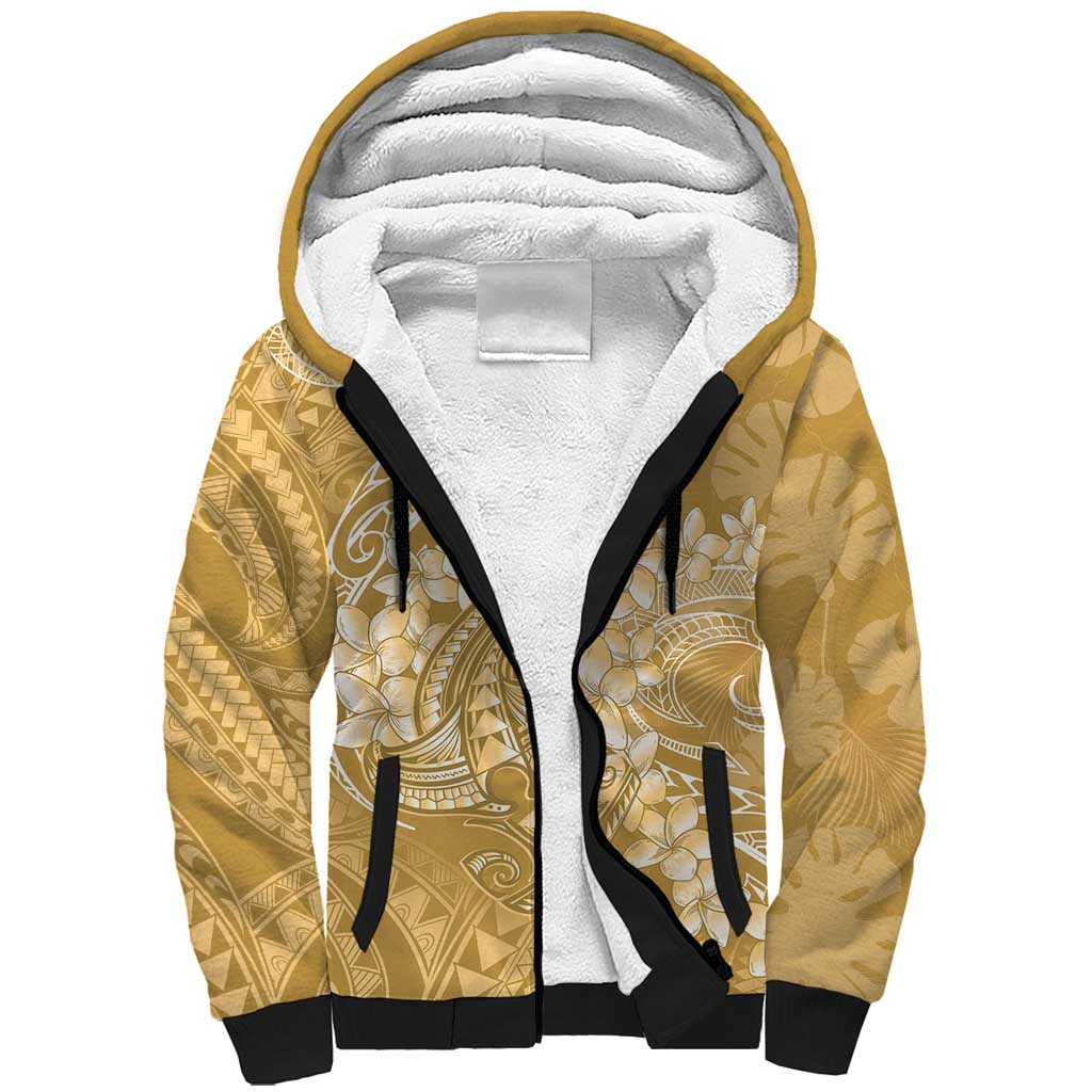 Yellow Polynesia Hammerhead Shark Tattoo With Plumeria Lei Sherpa Hoodie